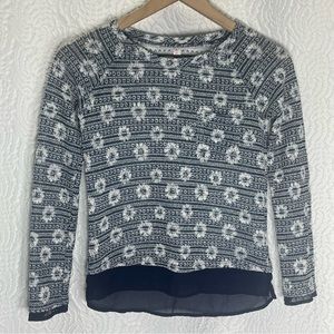 XHILARATION Daisy Knit Mesh Bottom Long Sleeve Top